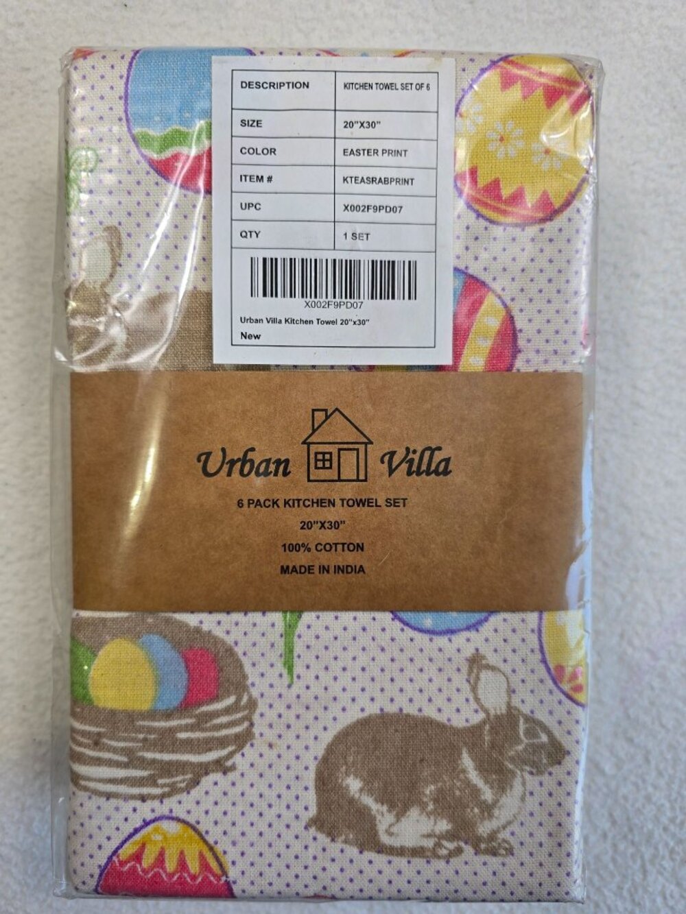 NEW Urban Villa 20"x30" 6-Pack Kitchen Towel Set 100% Cotton Easter Spring